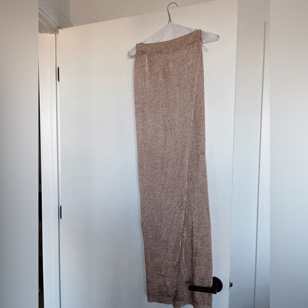 Superdown Knit Metallic Maxi Skirt in Rosegold